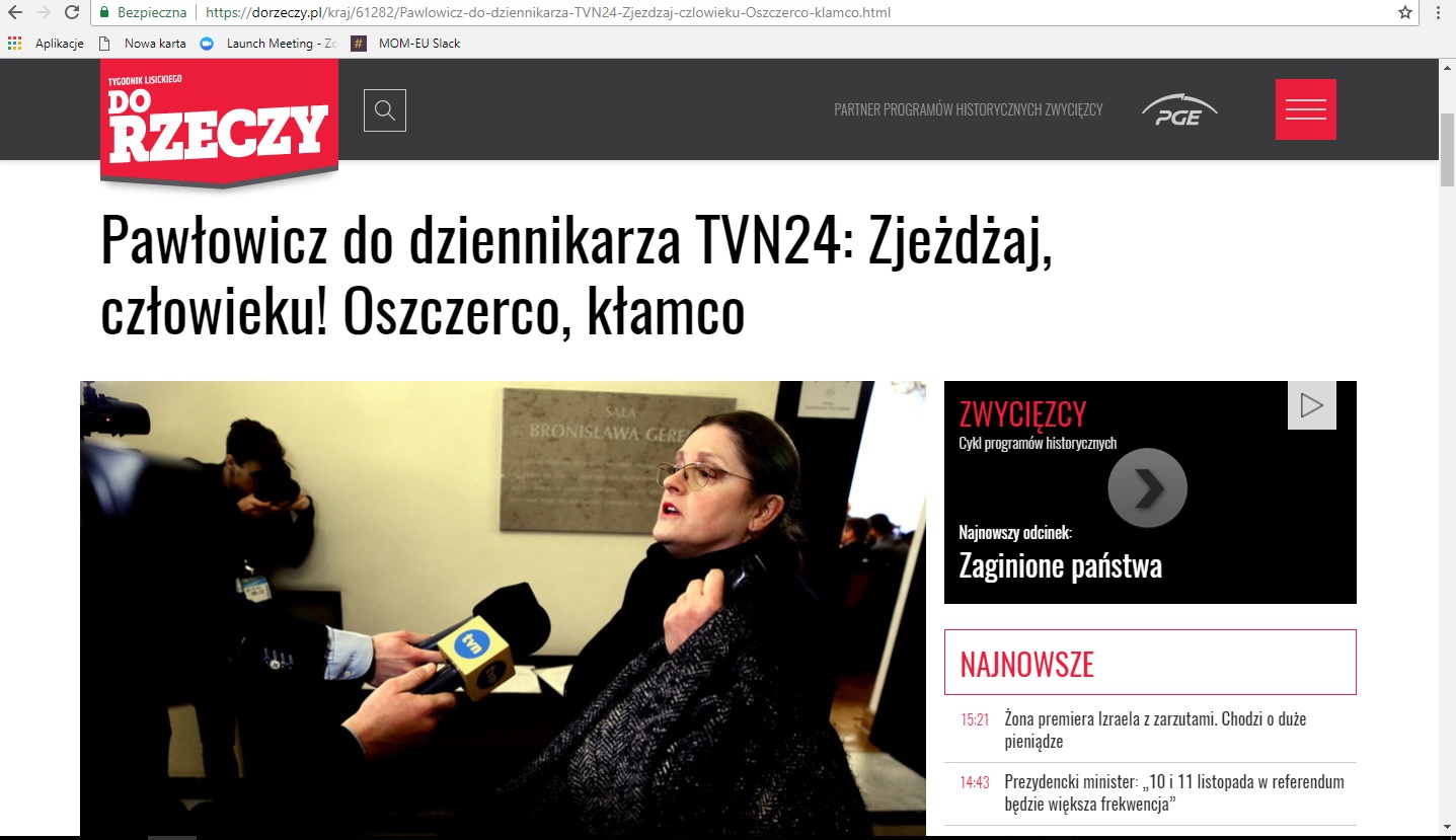 Pawłowicz do dziennikarza TVN24: Zjeżdżaj, człowieku! Oszczerco, kłamco