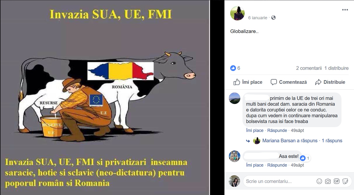 Romania este reprezentata de o vaca mulsa de UE