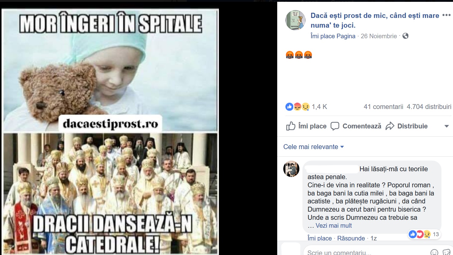 2 imagini: un copil bolnav si un grup de preoti