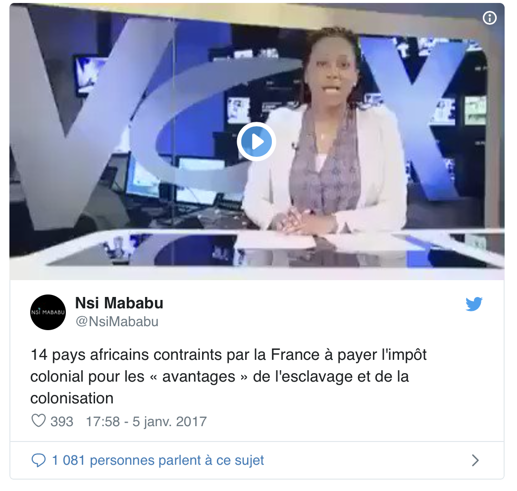capture d'écran d'un tweet citant un sujet de Vox Africa