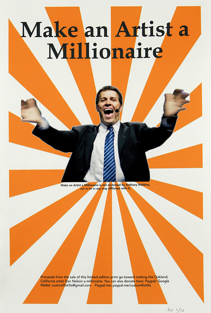 Propaganda poster created by an artist who intended to simplify the idea of donating towards him to fund his life.