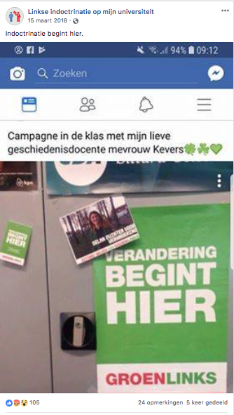 afbeelding van Groen Links poster met boodschap "indoctrinatie begint hier"