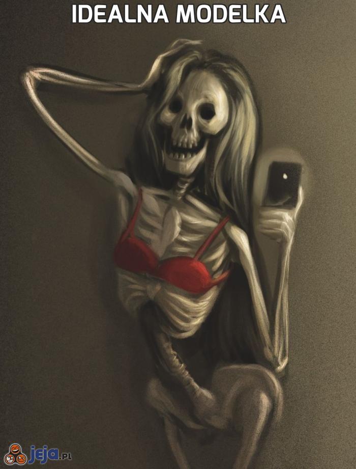 Obrazek pokazujący modelkę - kościotrupa.