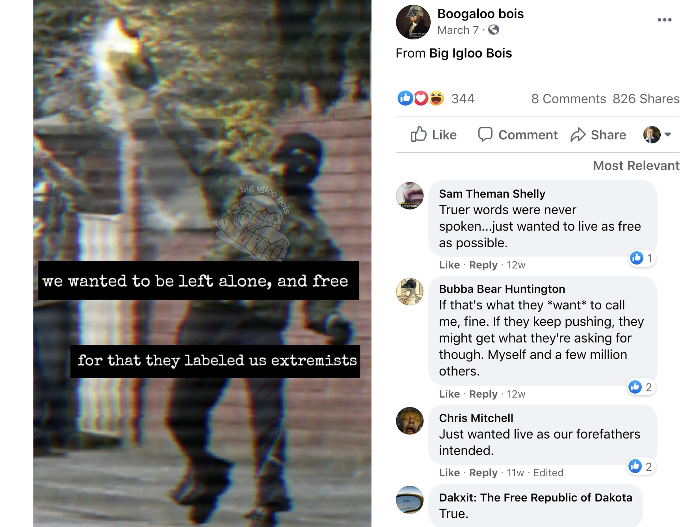 Appeals to extremism on FB