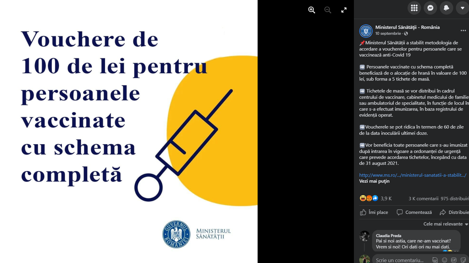 Persoanele care s-au vaccinat cu schema completă vor primi vouchere de 100 de lei!