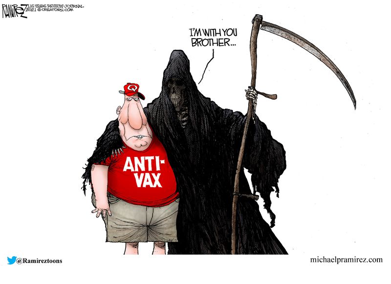 Depicting an anti-laxer along side the grim reaper to align being anti-lax with death