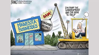 An image of Joe Biden destroying Minnesota Businesses with vaccine mandates