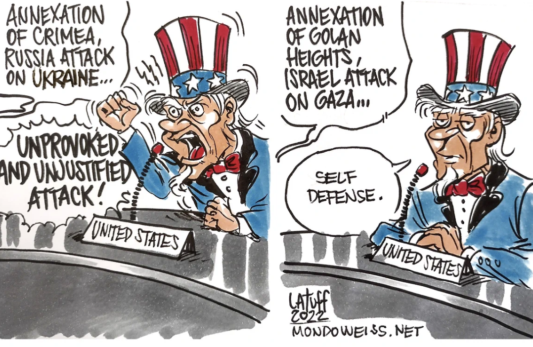 Uncle Sam is at a press conference being asked about two separate situations, where the same things occurred.