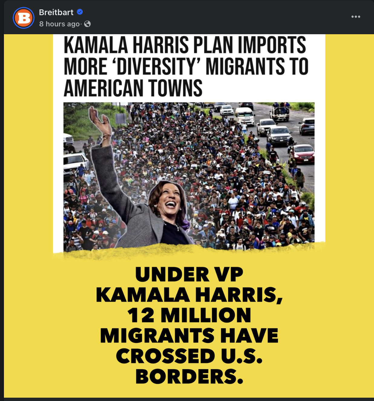 Picture of crowded road and Kamala Harris