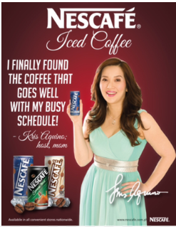 The persuasion technique is testimonial because the celebrity is endorsing the idea of this coffee from Nescafé.