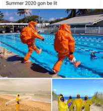 People having a good summer in Hazmat suits