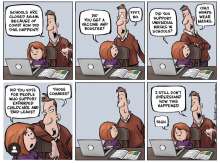 Father and his daughter talking about COVID-19 increasing again and the daughter asks questions to see if her dad did anything to stop the spread and finds out that he has done nothing.