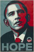 Stencil tracing of Obama with the tagline of 'hope'